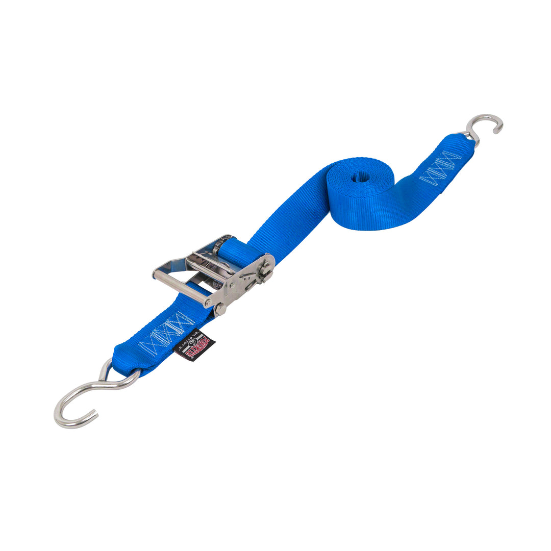PowerTye 2in STAINLESS STEEL RATCHET STRAPS with STAINLESS S-HOOKS#color_blue