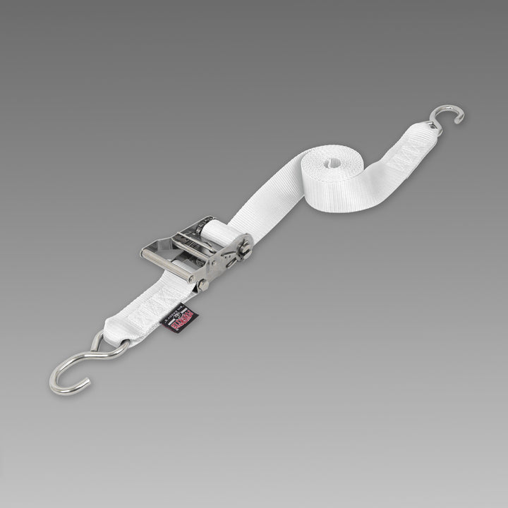 PowerTye 2in STAINLESS STEEL RATCHET STRAPS with STAINLESS S-HOOKS#color_white