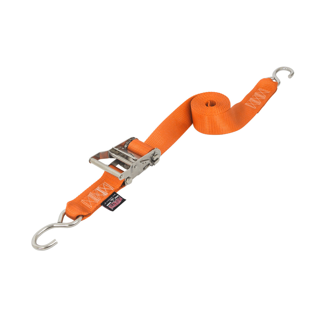 PowerTye 2in STAINLESS STEEL RATCHET STRAPS with STAINLESS S-HOOKS#color_orange