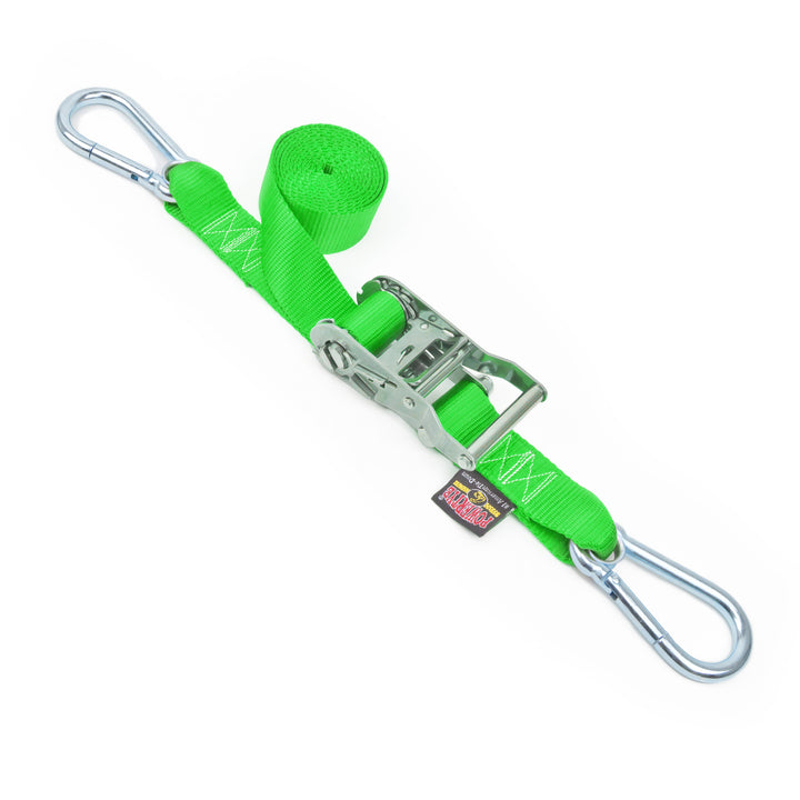 1.5in x 10ft Stainless Steel Ratchet Strap with Carabiners#color_green