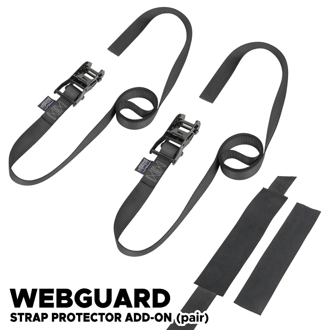 *BOGO* 1.5in -ENDLESS- BLACK RATCHET TIE - DOWNS (pair) with Webguard covers - PowerTye#color_black