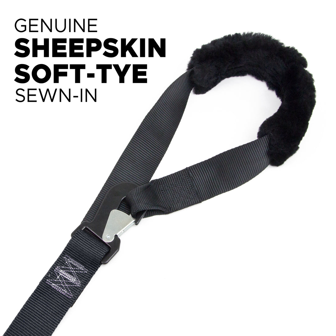 PowerTye 2in BIG DADDY PREMIUM TRAILER KIT SHEEPSKIN SOFt-TYE Secure Hooks - for Motorcycles, Harleys, V-Twins and UTVs#color_black