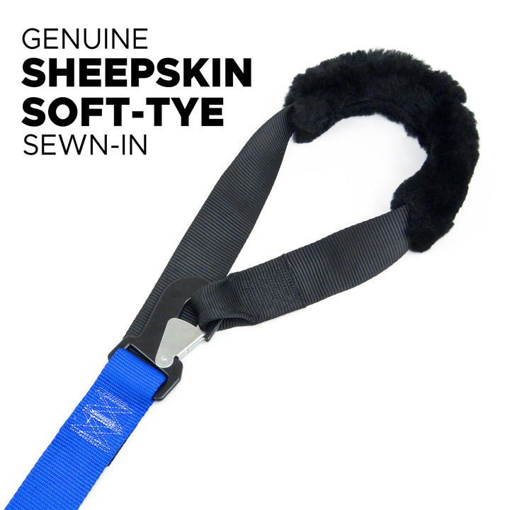 PowerTye 2in BIG DADDY PREMIUM TRAILER KIT SHEEPSKIN SOFt-TYE Secure Hooks - for Motorcycles, Harleys, V-Twins and UTVs#color_blue