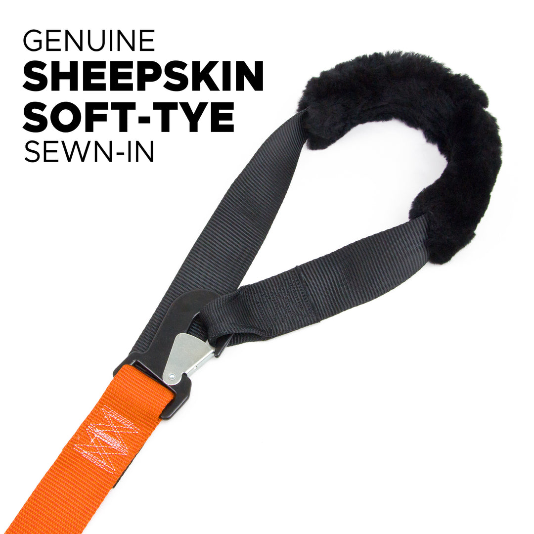 PowerTye 2in BIG DADDY PREMIUM TRAILER KIT SHEEPSKIN SOFt-TYE Secure Hooks - for Motorcycles, Harleys, V-Twins and UTVs#color_orange