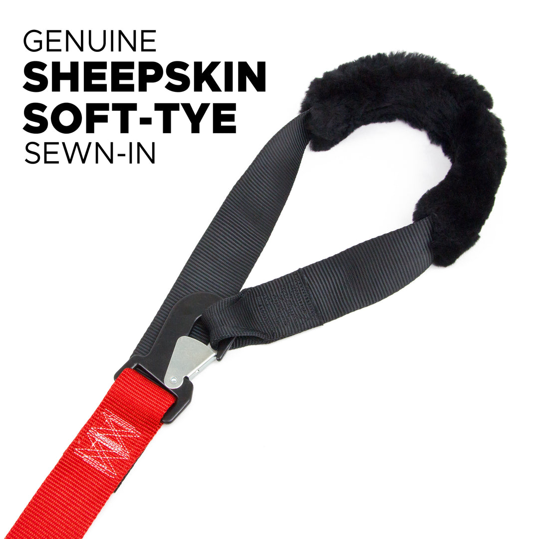 PowerTye 2in BIG DADDY PREMIUM TRAILER KIT SHEEPSKIN SOFt-TYE Secure Hooks - for Motorcycles, Harleys, V-Twins and UTVs#color_red
