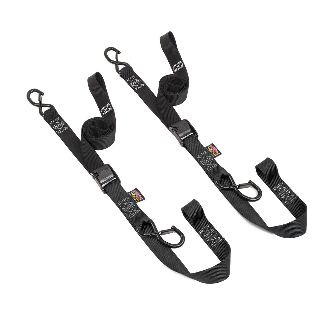 PowerTye 1.5in x 6ft CAM BUCKLE SOFT-TYE TIE-DOWNS, LATCH HOOKS#color_black-black
