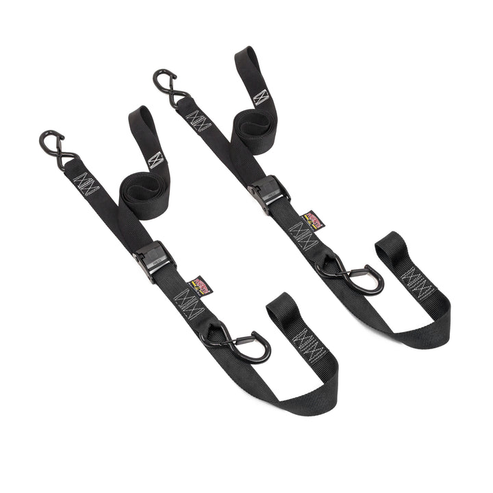 PowerTye 1.5in x 6ft CAM BUCKLE SOFT-TYE TIE-DOWNS, LATCH HOOKS#color_black-black