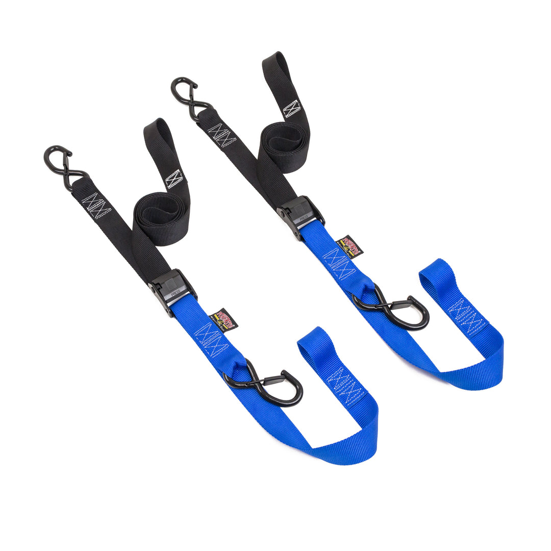 PowerTye 1.5in x 6ft CAM BUCKLE SOFT-TYE TIE-DOWNS, LATCH HOOKS#color_black-blue
