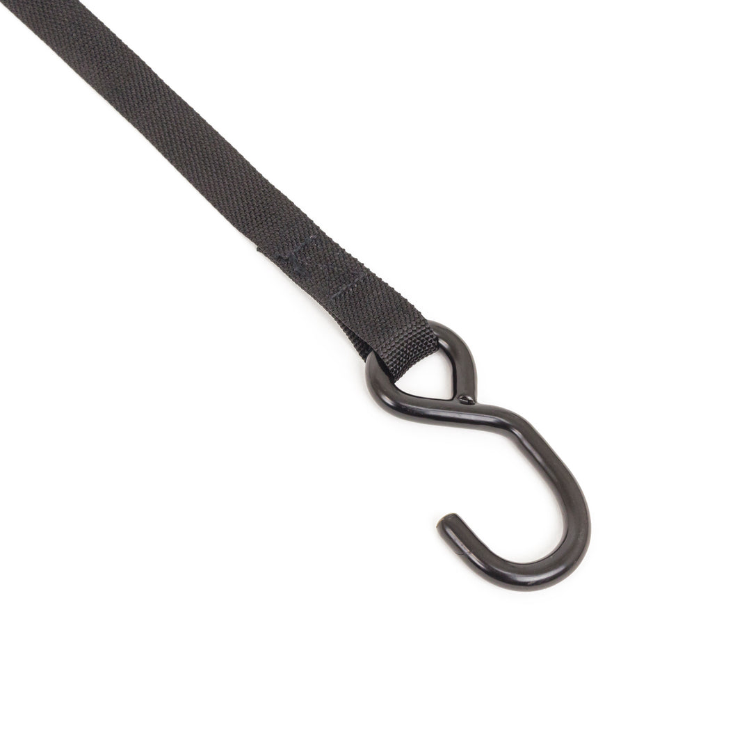 *BOGO* 1in x 6ft ESSENTIAL SOFT-TYE TIE - DOWNS, S - HOOKS close-up#color_black-black