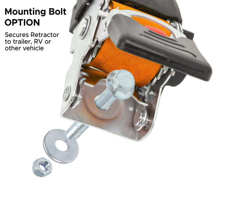 2in x 6ft RETRACTOR RATCHET TIE - DOWNS with MOUNTING BOLT & LATCH HOOK (pair) - PowerTye#color_orange