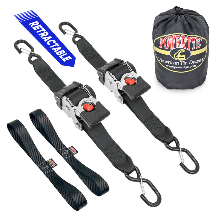 2in x 10ft RETRACTOR RATCHET TIE-DOWN STRAPS with LATCH HOOKS, SOFT-TYES & STORAGE BAG (kit)