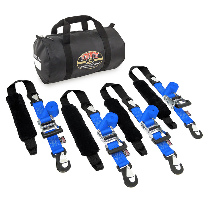 PowerTye 2in BIG DADDY PREMIUM TRAILER KIT for Motorcycles, Harleys, V-Twins and UTVs, heavy duty ratchet straps#color_blue