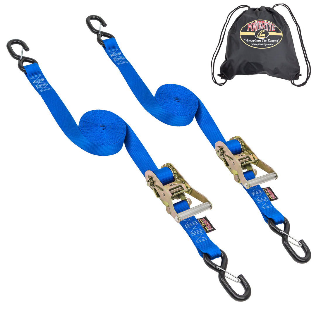1.5in x 16ft Industrial Ratchet Straps Latch Hooks for cargo and vehicles with Back Sack Storage Bag Bag#color_blue
