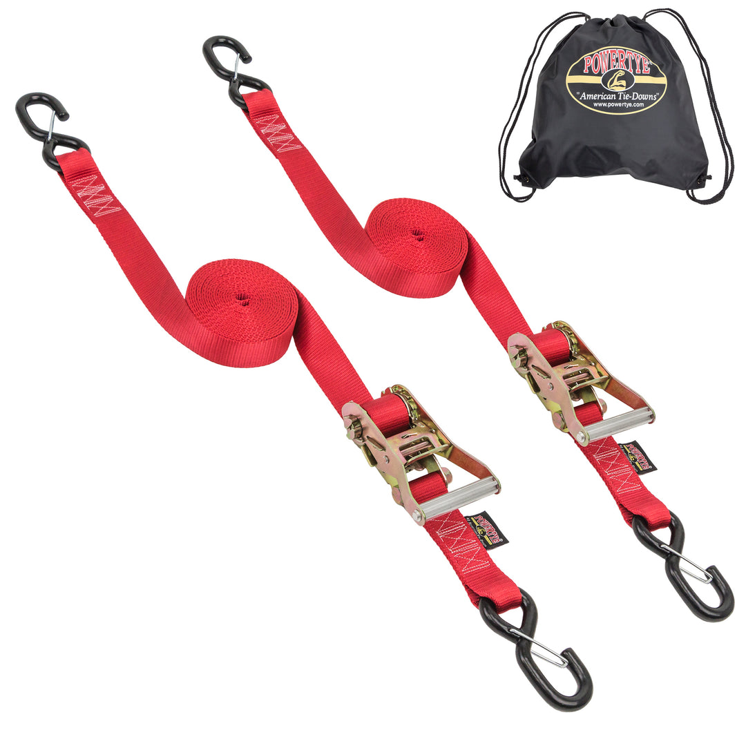 1.5in x 16ft Industrial Ratchet Straps Latch Hooks for cargo and vehicles with Back Sack Storage Bag#color_red