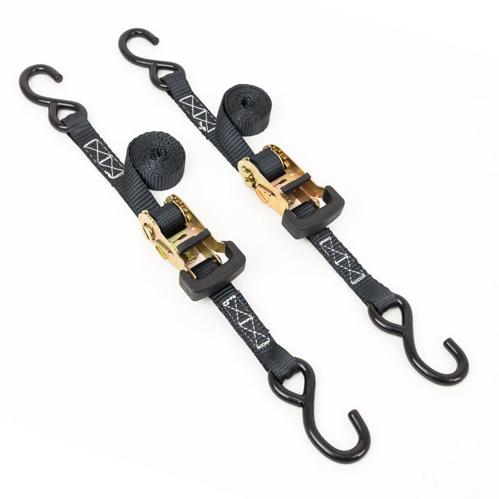 Essential Ratchet Strap Tie Down 1 inch by 6 foot with S-Hooks #color_black