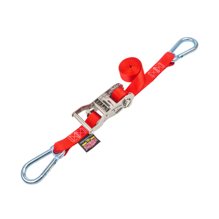 Stainless Steel Ratchet Strap 1 inch x 3 feet with Carabiner Hooks#color_red