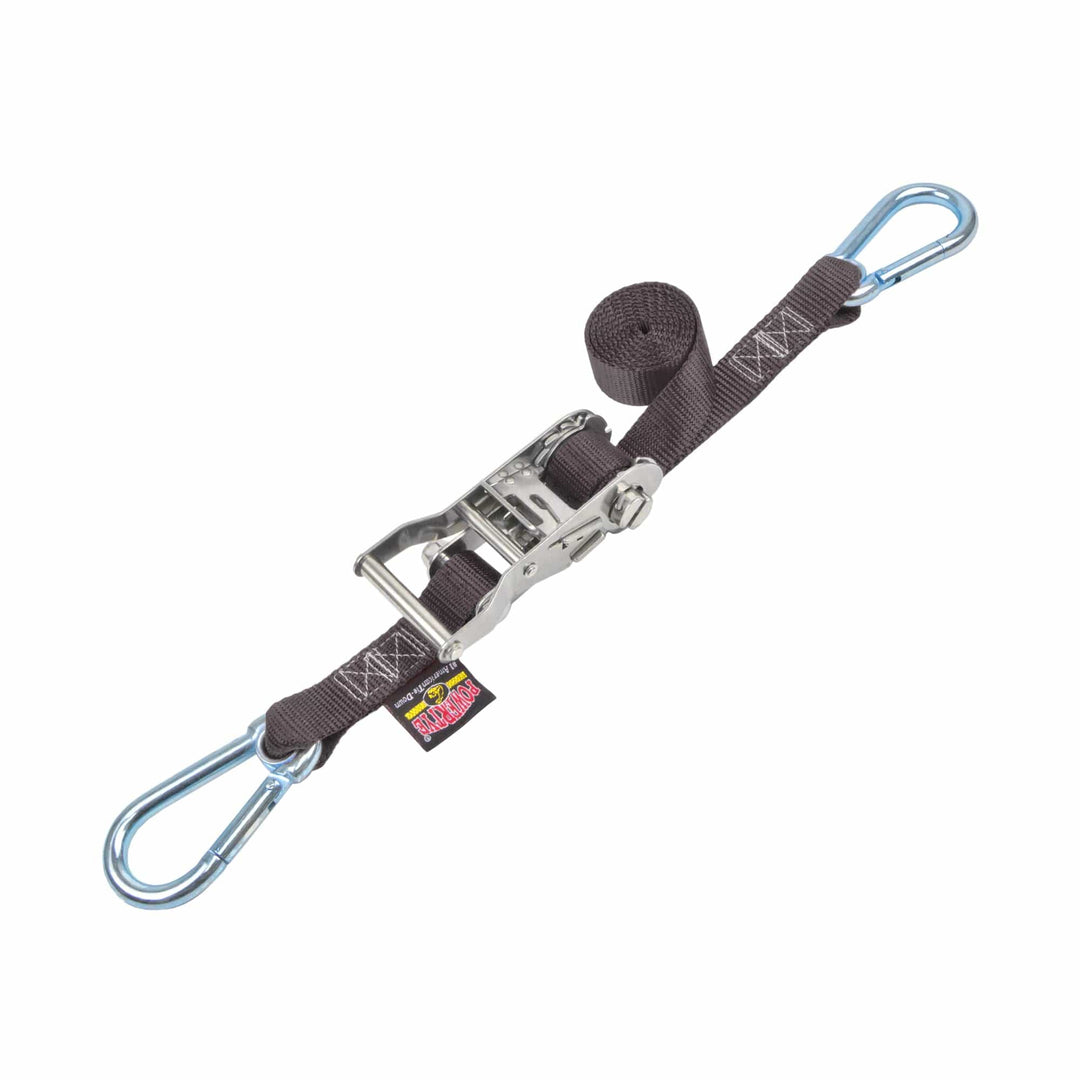 Stainless Steel Ratchet Strap 1 inch x 3 feet with Carabiner Hooks#color_black