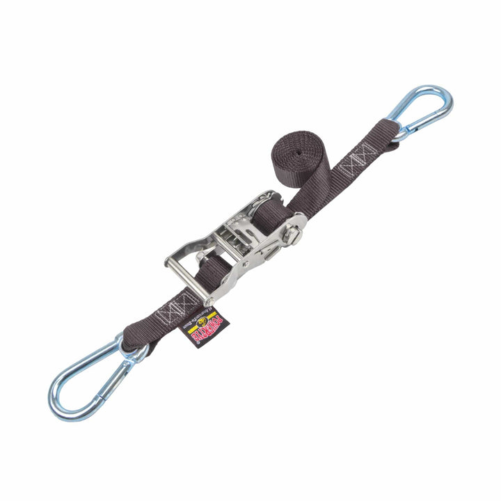 Stainless Steel Ratchet Strap 1 inch x 3 feet with Carabiner Hooks#color_black