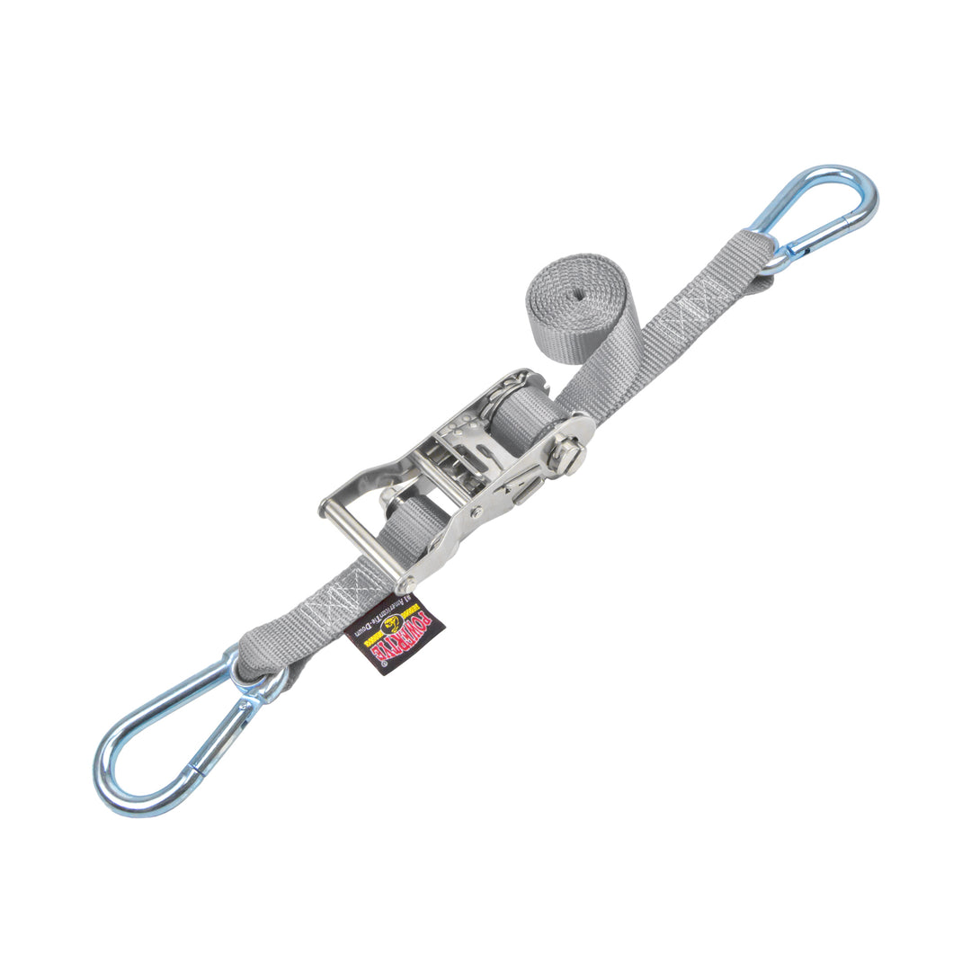 Stainless Steel Ratchet Strap 1 inch x 3 feet with Carabiner Hooks#color_silver