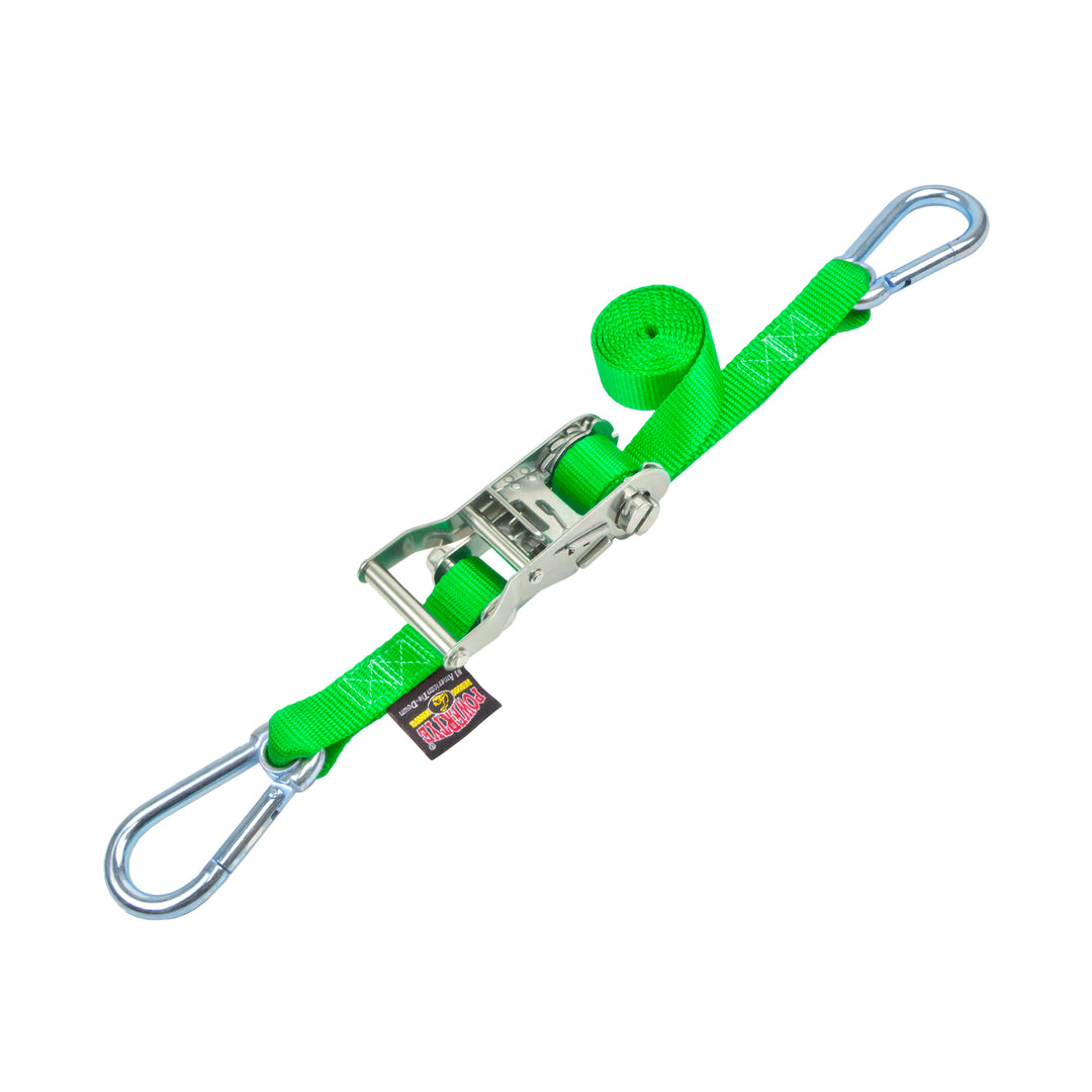 Stainless Steel Ratchet Strap 1 inch x 3 feet with Carabiner Hooks#color_green