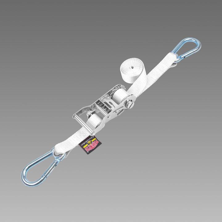 Stainless Steel Ratchet Strap 1 inch x 3 feet with Carabiner Hooks#color_white