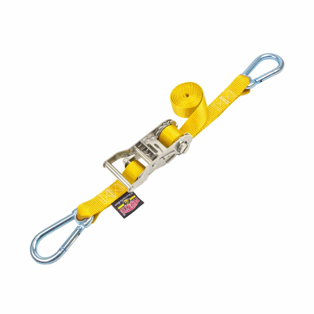 Stainless Steel Ratchet Strap with Carabiner Hooks - 1 inch x 5 foot #color_yellow