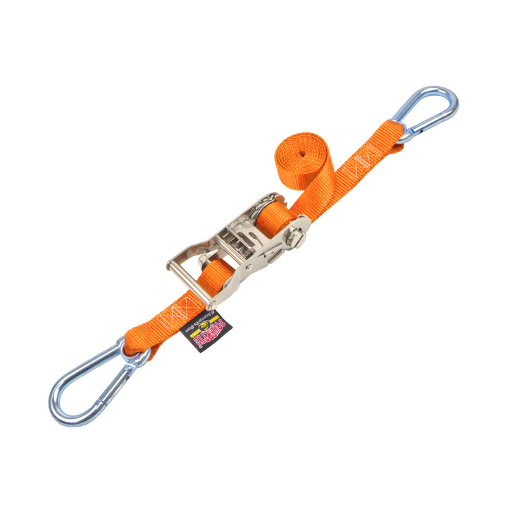 Stainless Steel Ratchet Strap 1 inch x 3 feet with Carabiner Hooks#color_orange