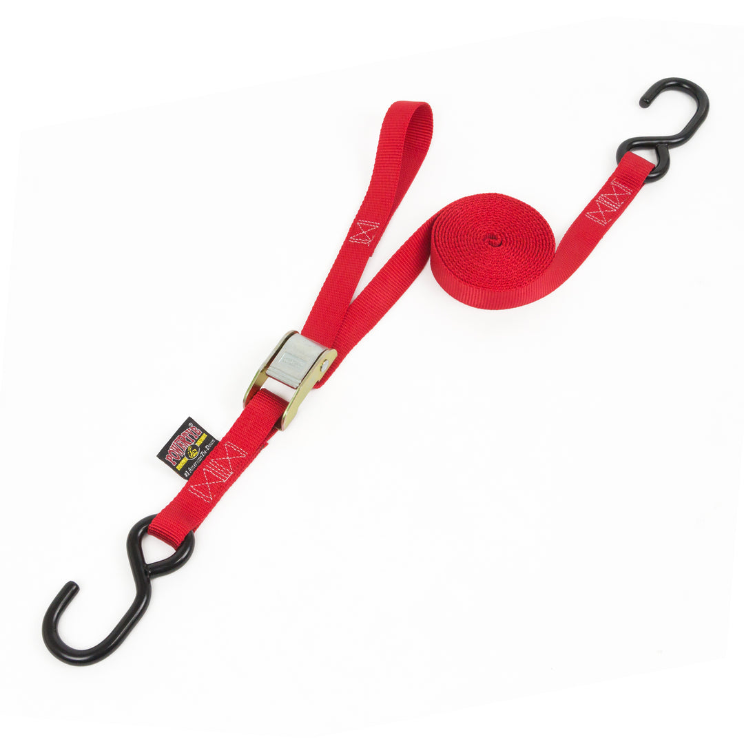 1in x 12ft pull strap Cam Buckle Tie-Down, S-Hooks#color_red