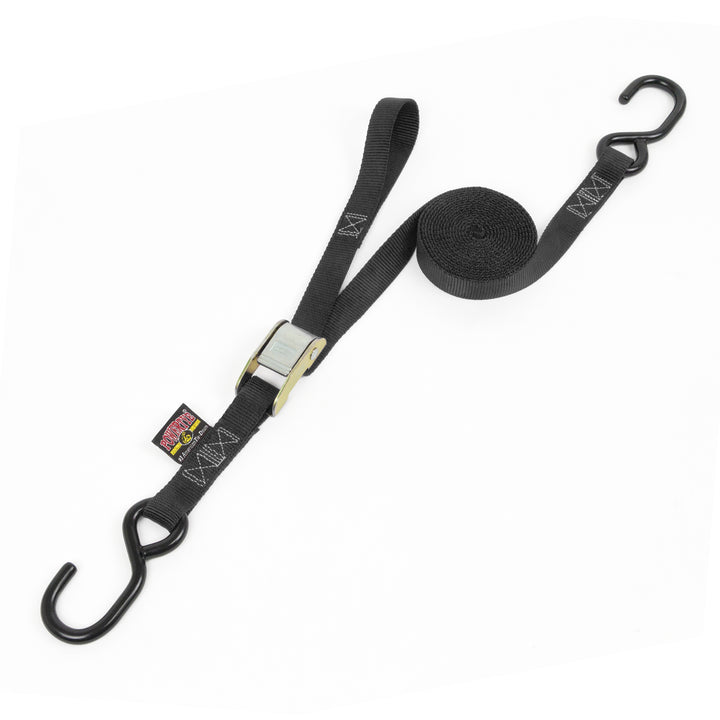 1in x 12ft pull strap Cam Buckle Tie-Down, S-Hooks#color_black