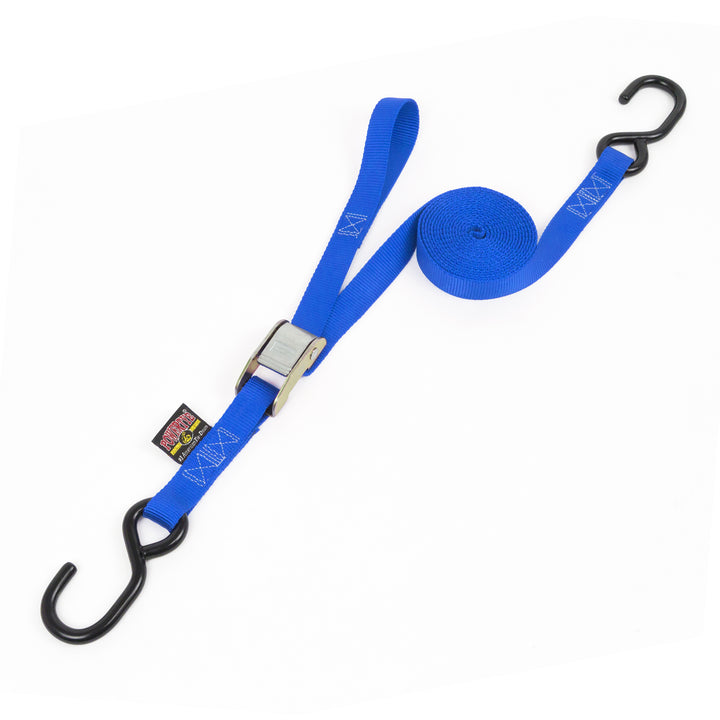 1in x 12ft pull strap Cam Buckle Tie-Down, S-Hooks#color_blue