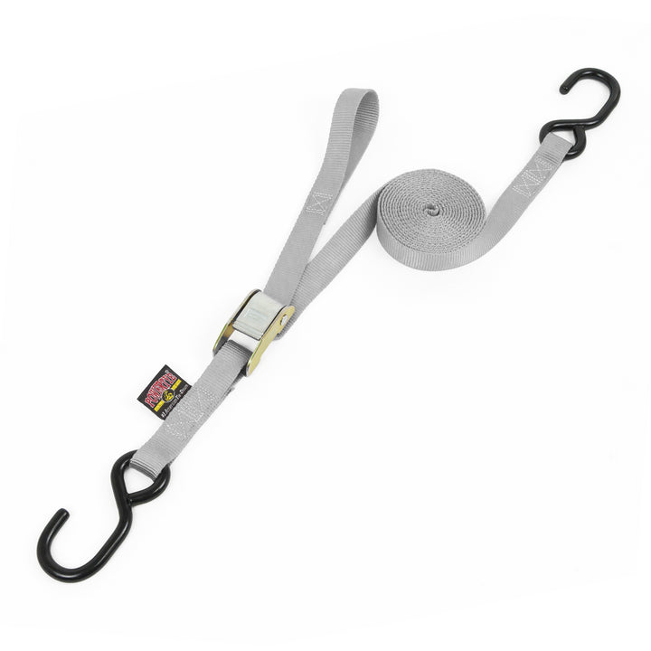 1in x 12ft pull strap Cam Buckle Tie-Down, S-Hooks#color_silver