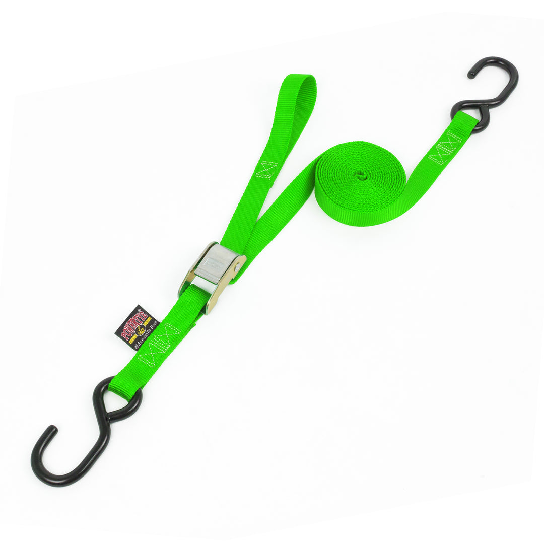 1in x 12ft pull strap Cam Buckle Tie-Down, S-Hooks#color_green