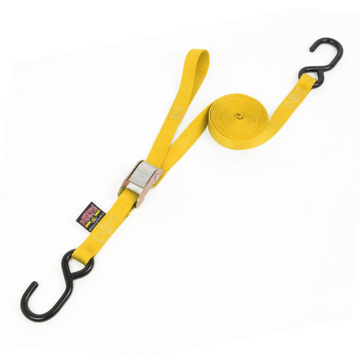 1in x 12ft pull strap Cam Buckle Tie-Down, S-Hooks#color_yellow