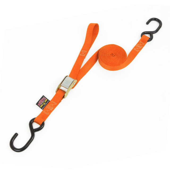 1in x 12ft pull strap Cam Buckle Tie-Down, S-Hooks#color_orange