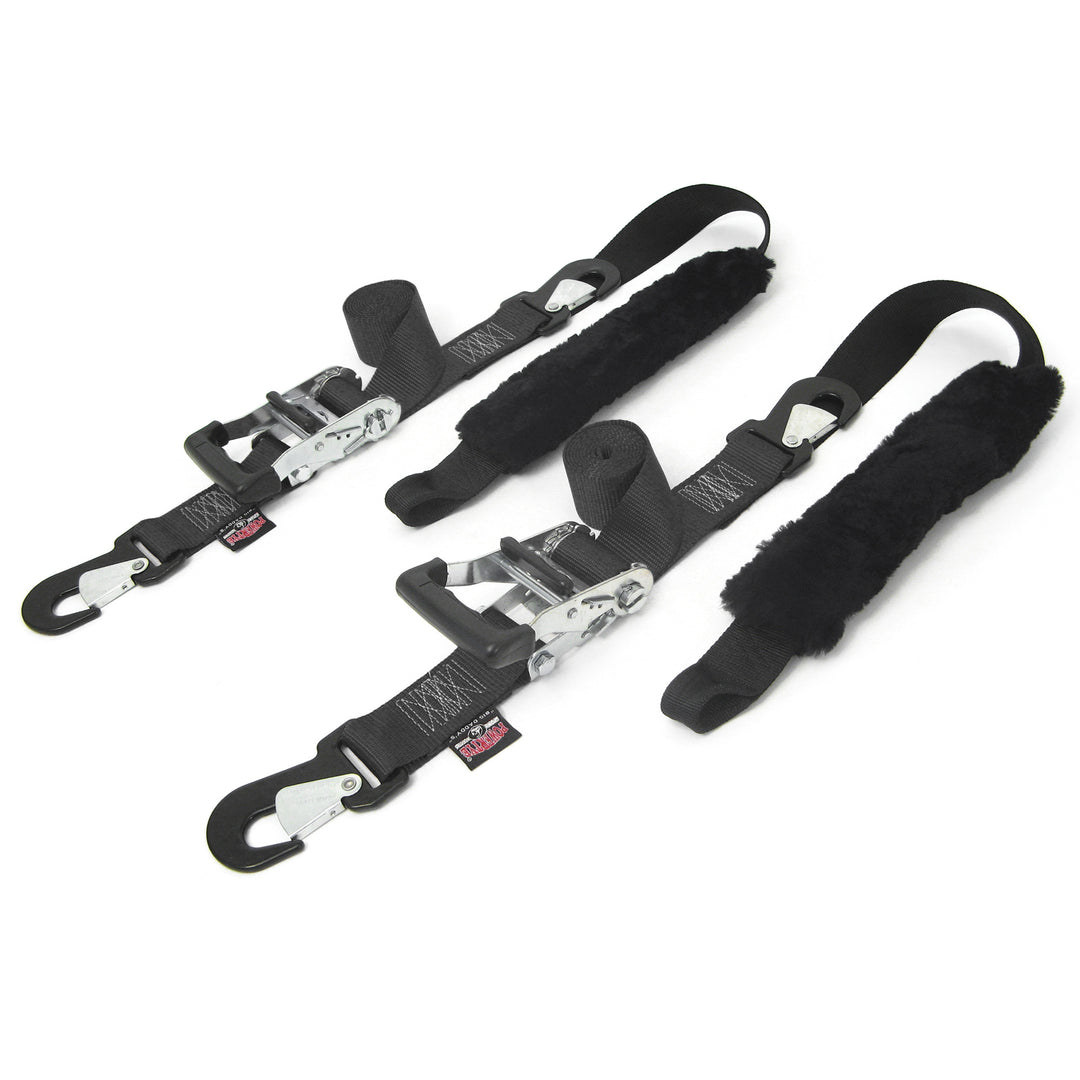 2in Big Daddys Premium Ratchet Strap with genuine sheepskin soft-tye for motorcycles#color_black-black