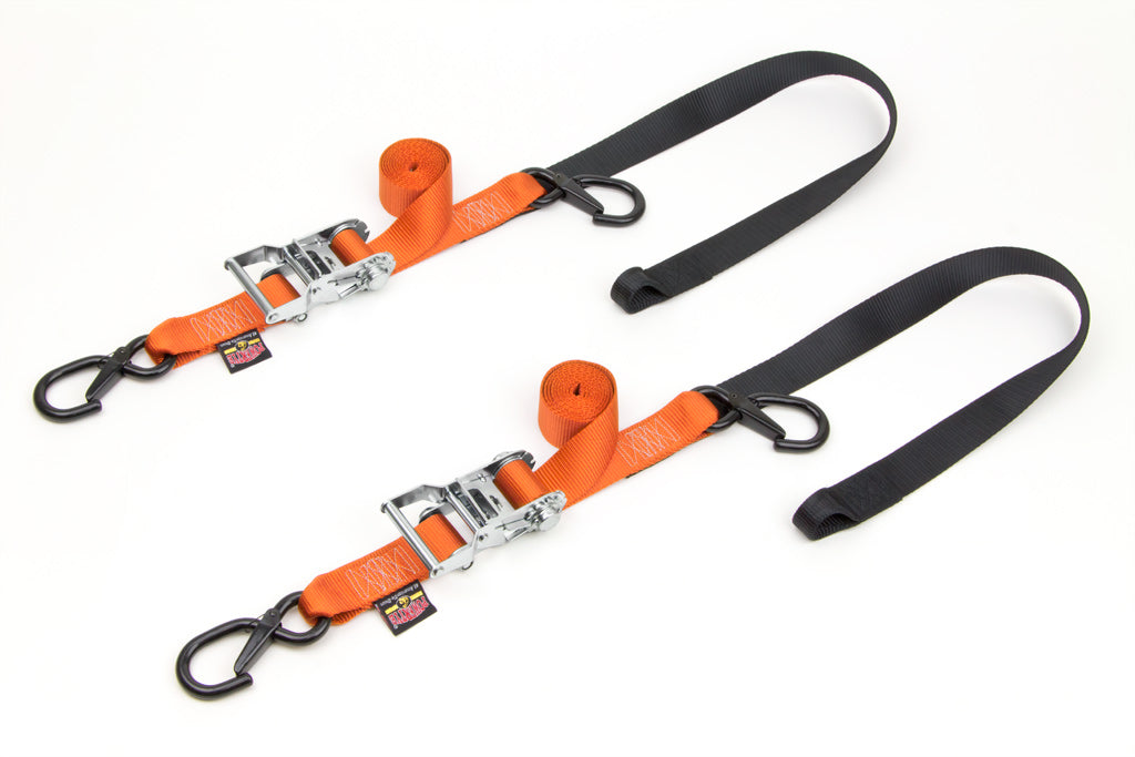 1.5in Ratchet Strap with Soft-Tye, Latch Hooks#color_orange-black