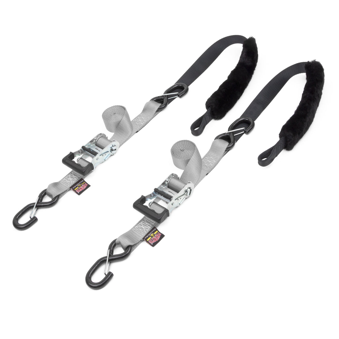Fat Strap Deluxe Ratchet Strap with Sheepskin Soft-Tye 1.5in x 7ft for motorcycles and off-road vehicles #color_silver-black