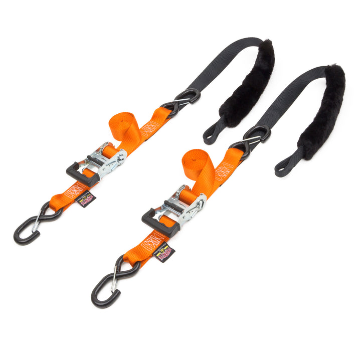 Fat Strap Deluxe Ratchet Strap with Sheepskin Soft-Tye 1.5in x 7ft for motorcycles and off-road vehicles #color_orange-black