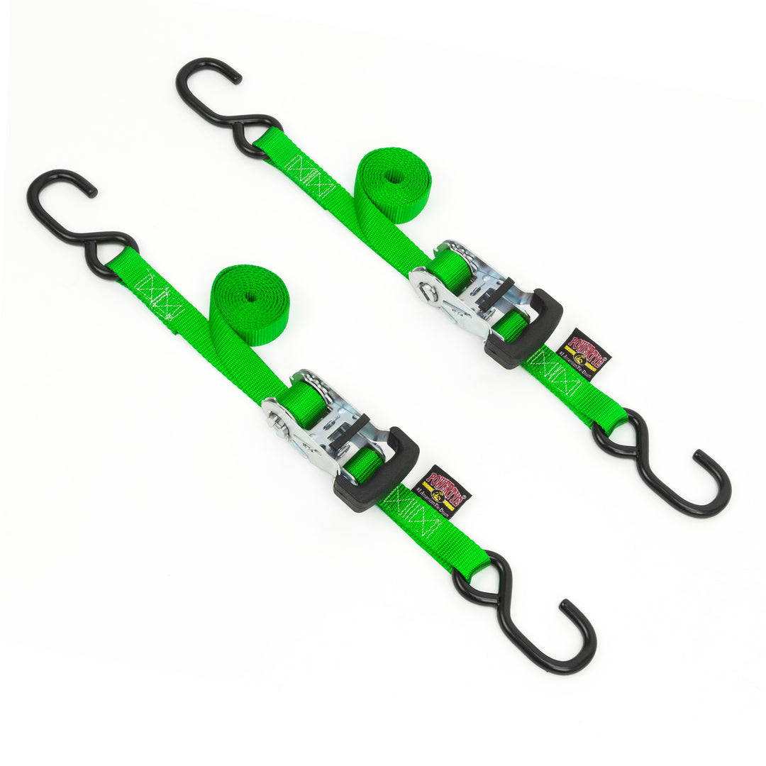 Ratchet Strap Tie-Down 1in x 6ft, S-Hooks#color_green