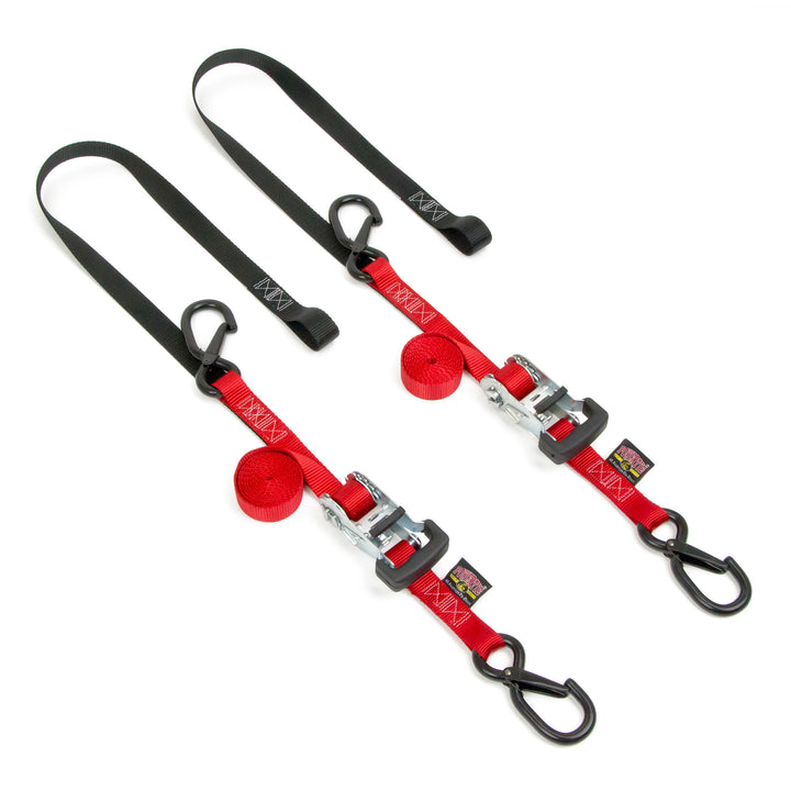 Ratchet Strap with Soft-Tye, Latch Hooks#color_silver-black#color_red-black