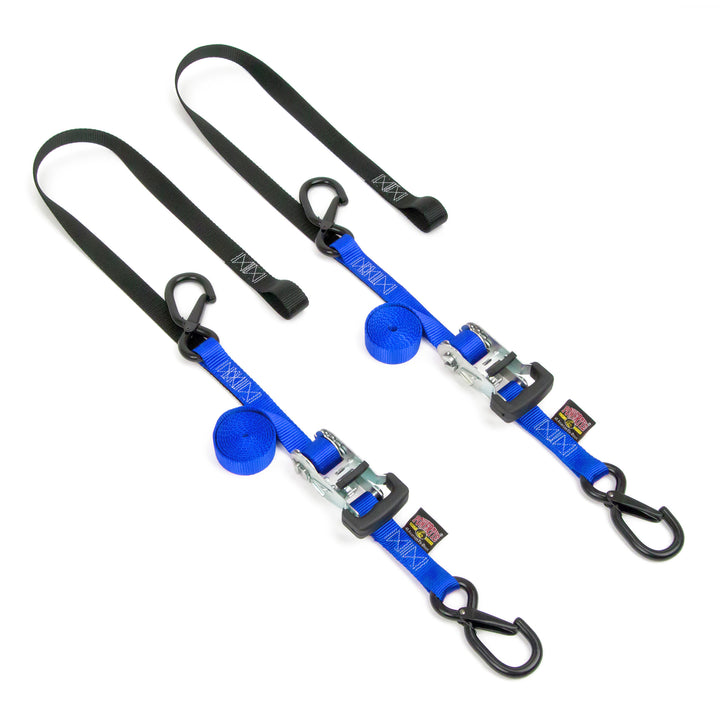 Ratchet Strap with Soft-Tye, Latch Hooks#color_silver-black#color_blue-black