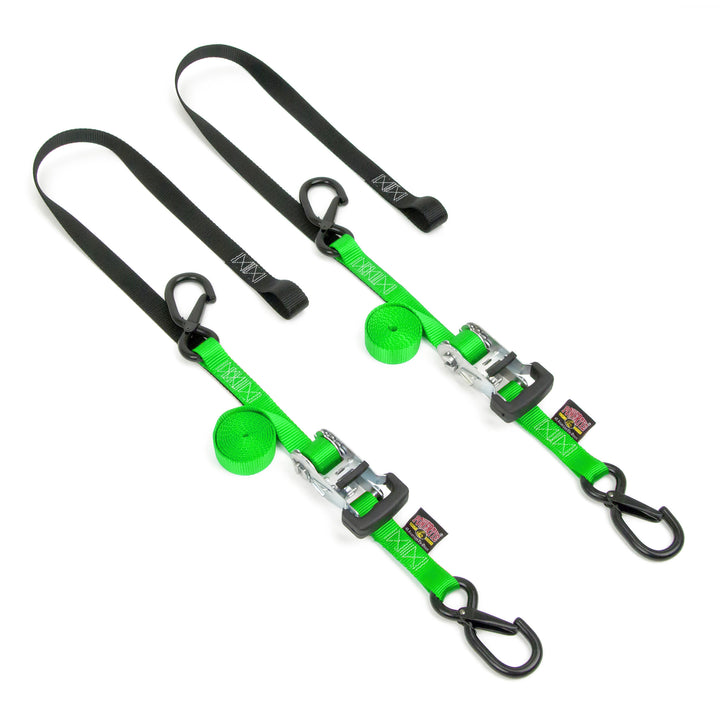 Ratchet Strap with Soft-Tye, Latch Hooks#color_silver-black#color_green-black