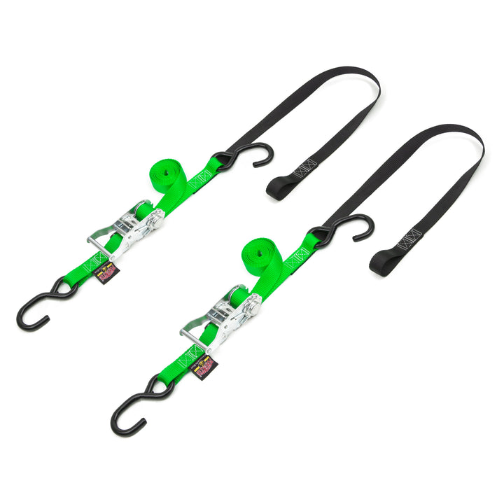 1in Ratchet Strap with Soft-Tye, S-Hooks#color_green-black