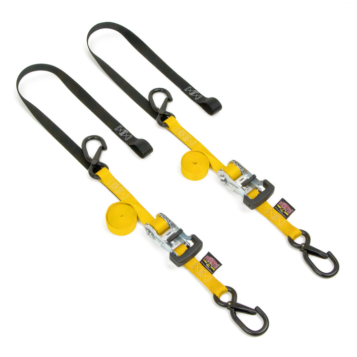 Ratchet Strap with Soft-Tye, Latch Hooks#color_silver-black#color_yellow-black