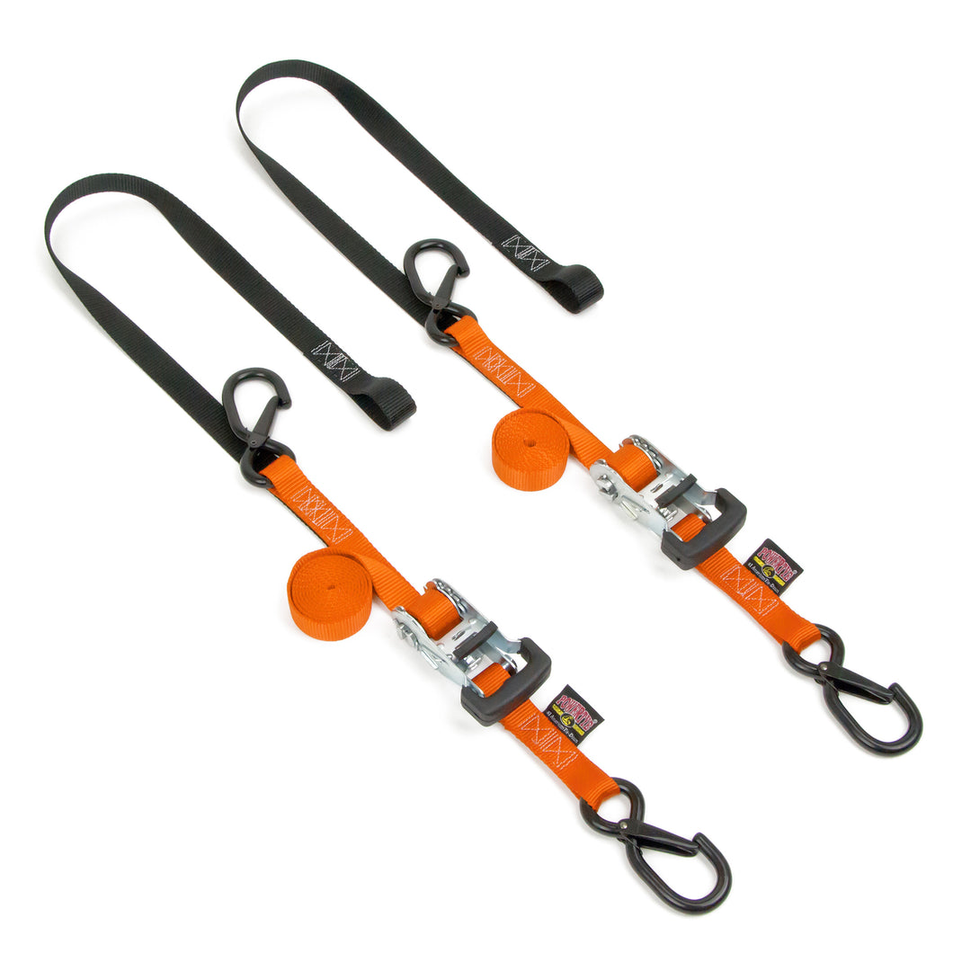 Ratchet Strap with Soft-Tye, Latch Hooks#color_silver-black#color_orange-black
