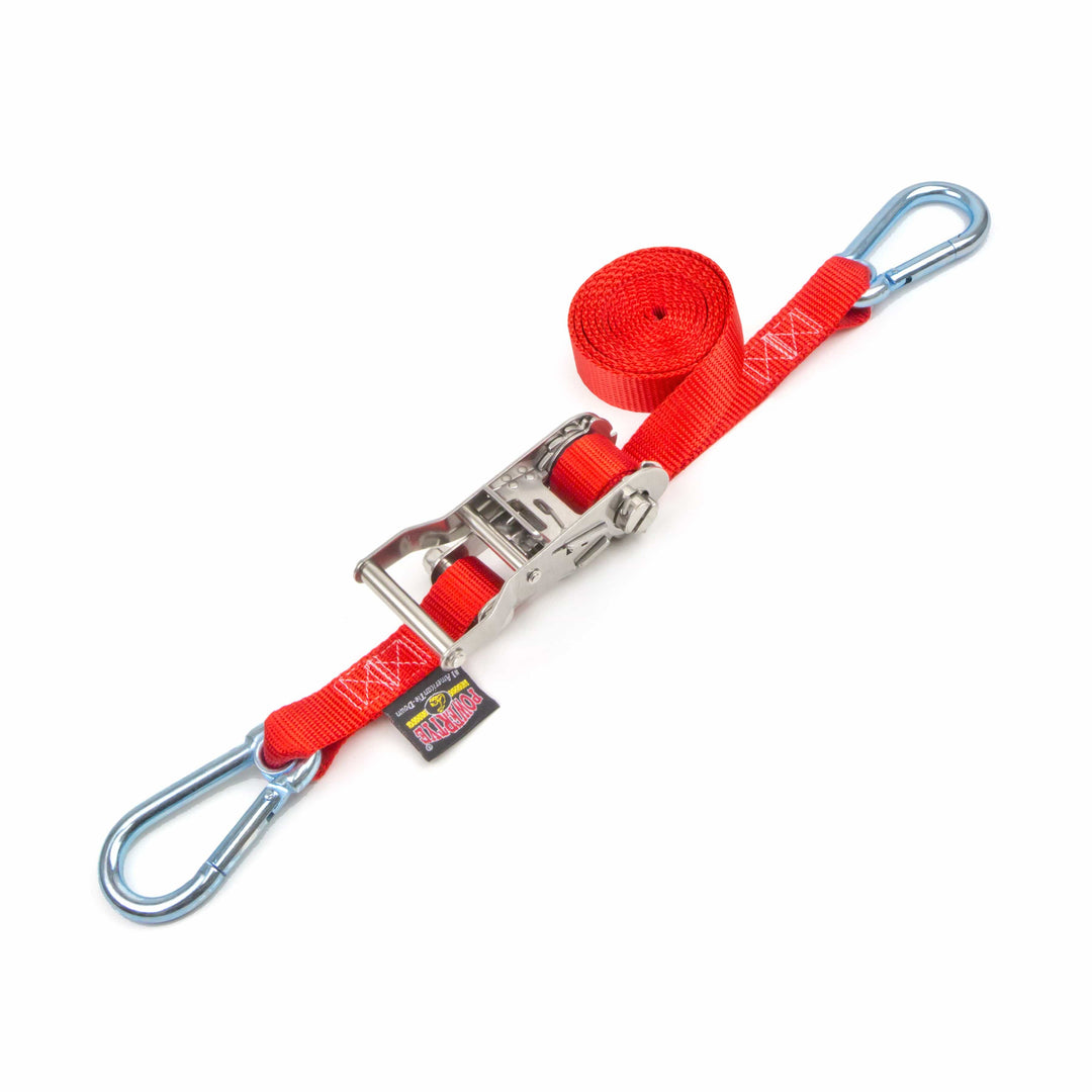 Stainless Steel Ratchet Strap with Carabiners Hooks 1 inch x 10 feet #color_red