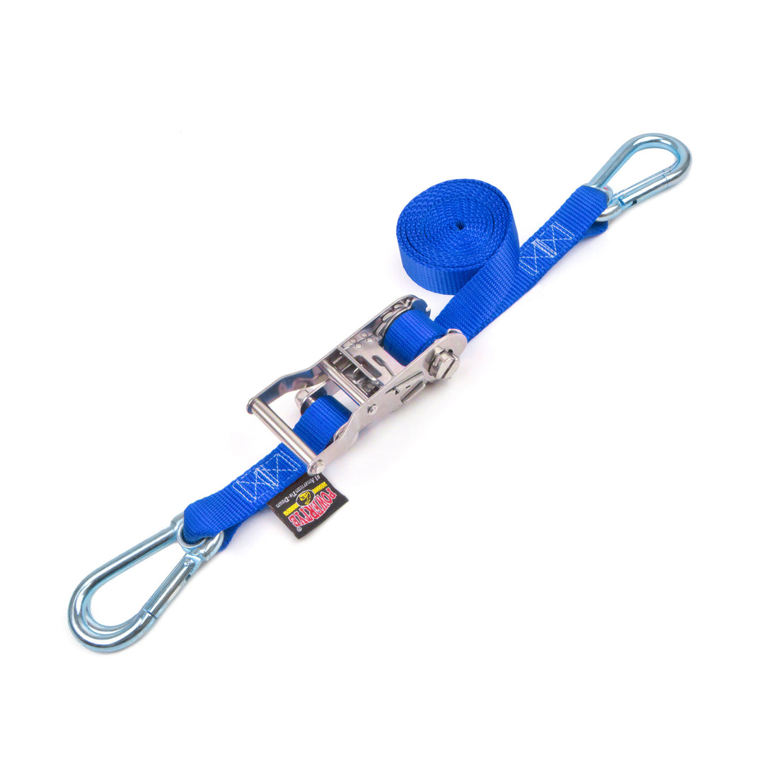 Stainless Steel Ratchet Strap with Carabiner Hooks - 1 inch x 15 feet #color_blue
