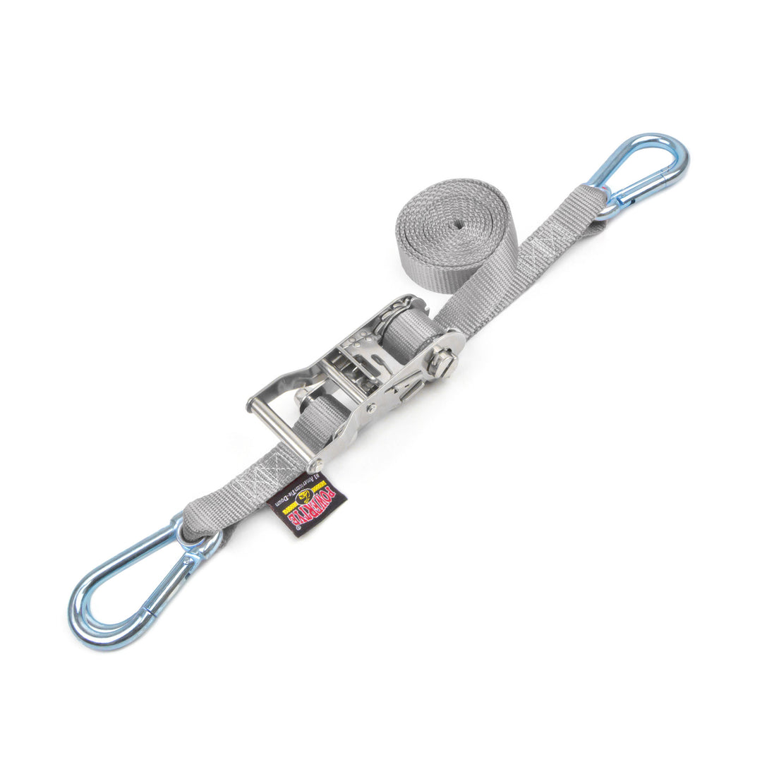 Stainless Steel Ratchet Strap with Carabiners Hooks 1 inch x 10 feet #color_silver