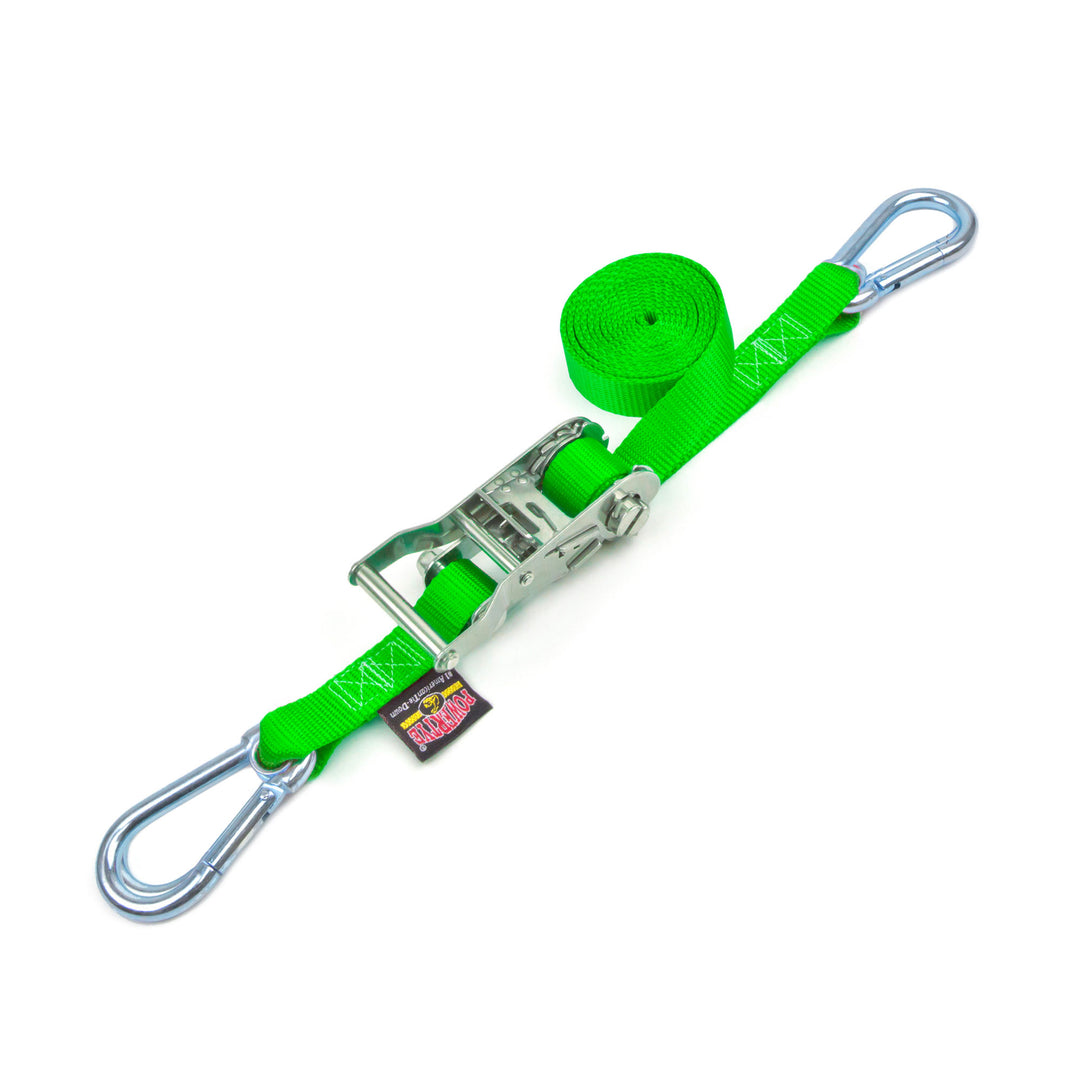 Stainless Steel Ratchet Strap with Carabiners Hooks 1 inch x 10 feet #color_green