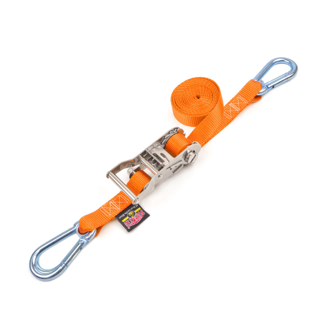 Stainless Steel Ratchet Strap with Carabiner Hooks - 1 inch x 15 feet #color_orange